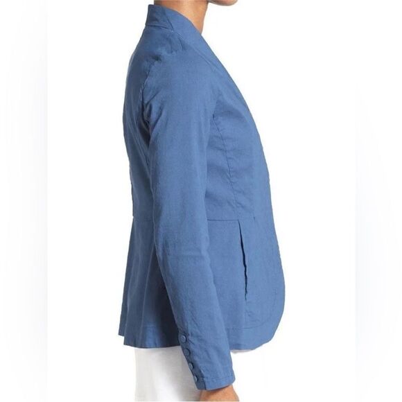 Eileen Fisher NWT Stand Collar Zip Front Organic Linen Blend Jacket Blue Large - Picture 3 of 16